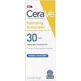 Cerave 100% Mineral Sunscreen SPF 30 | Face Sunscreen with Zinc Oxide & Titanium Dioxide for Sensitive Skin | 2.5 oz, 1 Pack