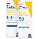 CeraVe 100% Mineral Sunscreen SPF 50 | Face Sunscreen With Zinc oxide & Titanium Dioxide for Sensitive Skin | 2.5 Oz, 2 Pack