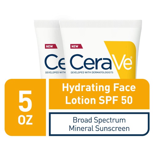  CeraVe 100% Mineral Sunscreen SPF 50 | Face Sunscreen With Zinc oxide & Titanium Dioxide for Sensitive Skin | 2.5 Oz, 2 Pack