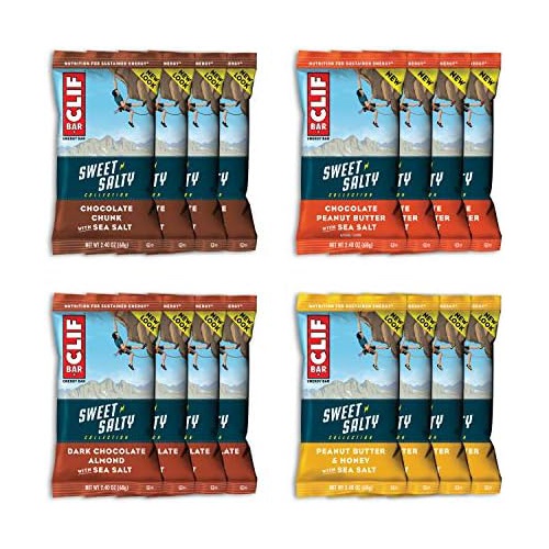  CLIF BARS - Energy Bars - Sweet & Salty Variety Pack - Includes Chocolate Peanut Butter with Sea Salt (2.4 Oz Protein Bars, 16 Count) (Packaging & Assortment May Vary)