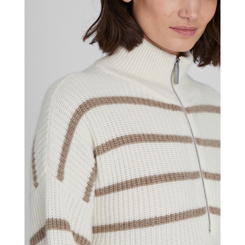 클럽모나코 Striped Relaxed Cashmere Quarter Zip Sweater