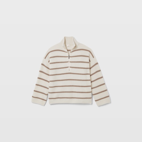 클럽모나코 Striped Relaxed Cashmere Quarter Zip Sweater