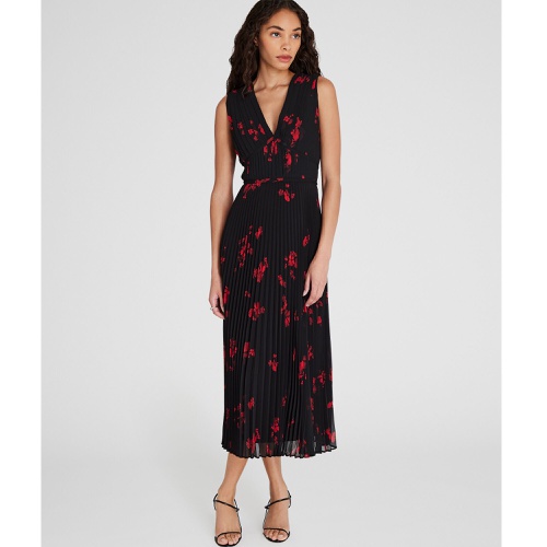 클럽모나코 Pleated Floral Print Crepe Midi Dress