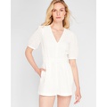 Belted Puff Sleeve Eyelet Romper