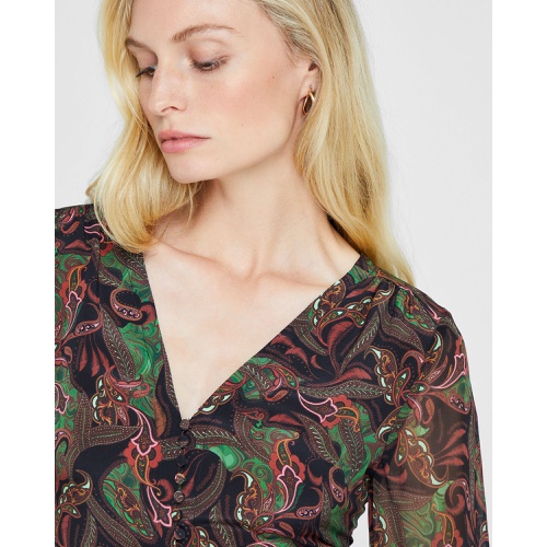 클럽모나코 Printed Silk Button Detail Blouse