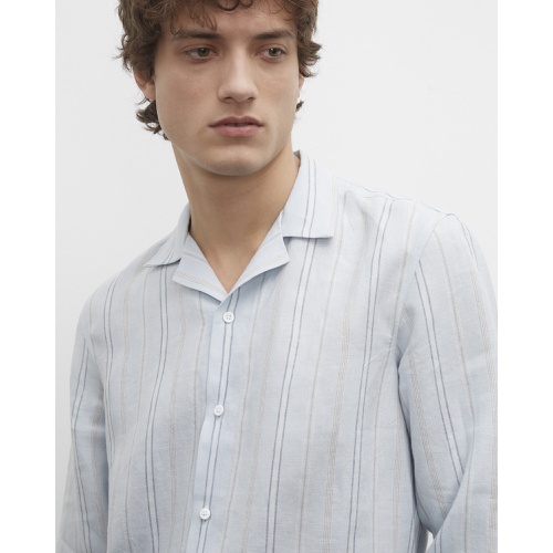 클럽모나코 Camp Collar Striped Linen Shirt