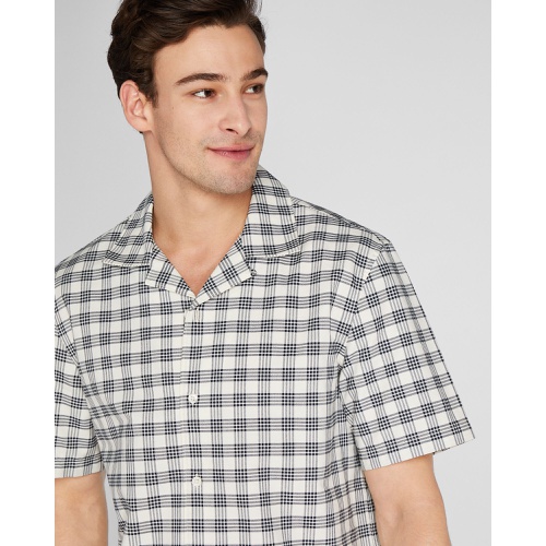 클럽모나코 Short Sleeve Camp Collar Gingham Oxford Shirt