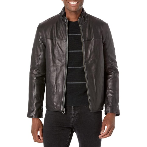 콜한 Cole Haan Mens Smooth Lamb Leather Jacket With Convertible Collar