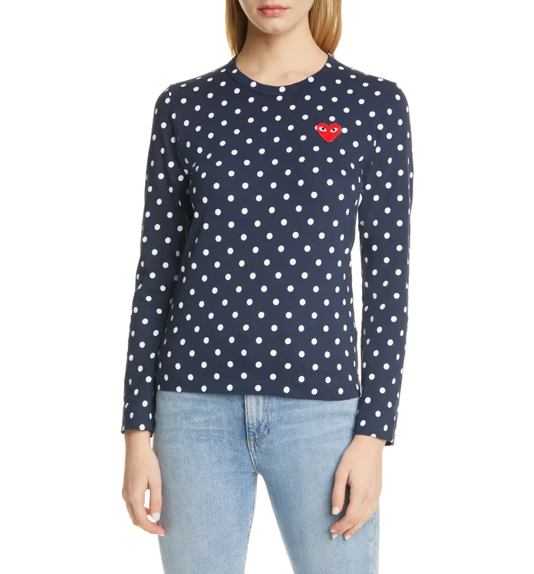 꼼데가르송 Comme des Garcons PLAY Polka Dot Cotton T-Shirt_NAVY/ WHITE