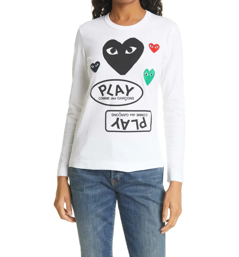 꼼데가르송 Comme des Garcons PLAY Heart Face Graphic Tee_White