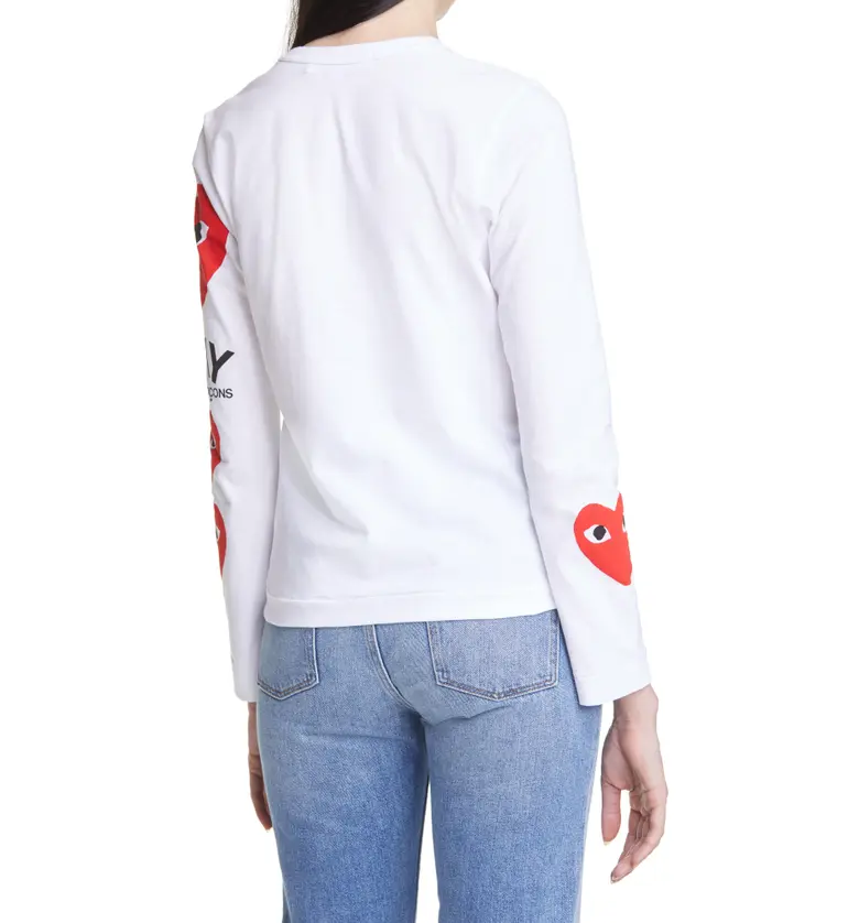 꼼데가르송 Comme des Garcons PLAY Heart Face Graphic Tee_WHITE
