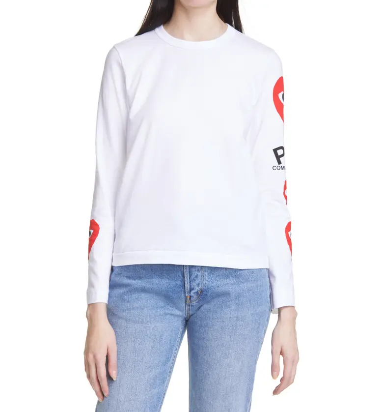 꼼데가르송 Comme des Garcons PLAY Heart Face Graphic Tee_WHITE