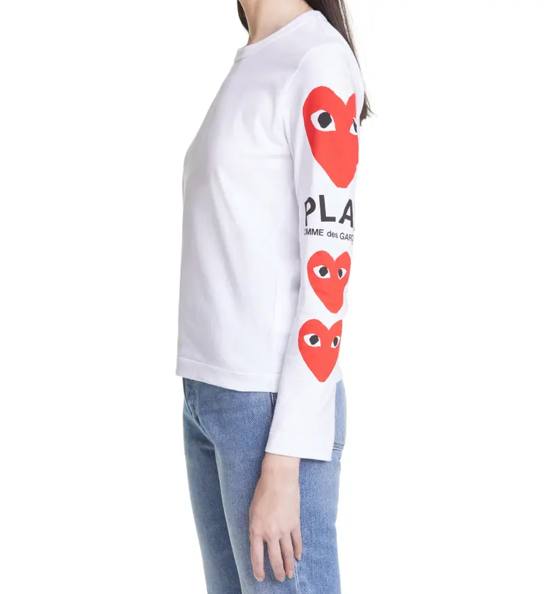꼼데가르송 Comme des Garcons PLAY Heart Face Graphic Tee_WHITE