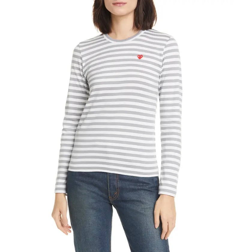 꼼데가르송 Comme des Garcons PLAY Stripe Cotton Tee_Grey