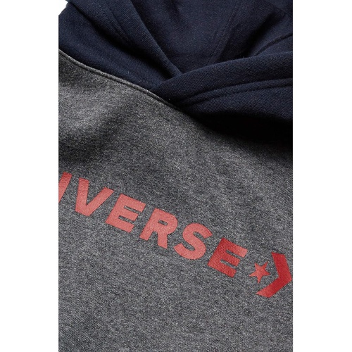 컨버스 Converse Kids Wordmark Fleece Color Block Pullover Hoodie (Little Kids)