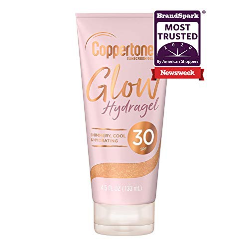  Coppertone Glow Hydragel SPF 30 Sunscreen Lotion with Shimmer, Broad Spectrum UVA/UVB Protection, Water-Resistant, Non-Greasy, Free of Parabens, PABA, Phthalates, Oxybenzone, 4.5 F