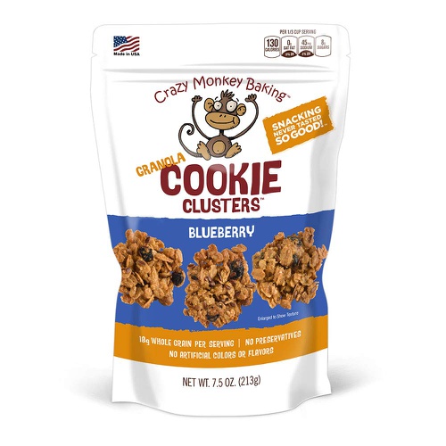  Crazy Monkey Baking Granola Clusters - Whole Grain Granola Bites for Cereal, Yogurt Topper and Snacking - Blueberry, 7.5 Ounce Bag