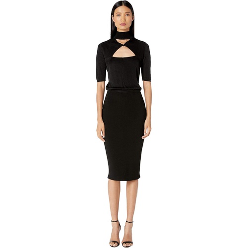  Cushnie Short Sleeve Mock Neck Knit Pencil Dress