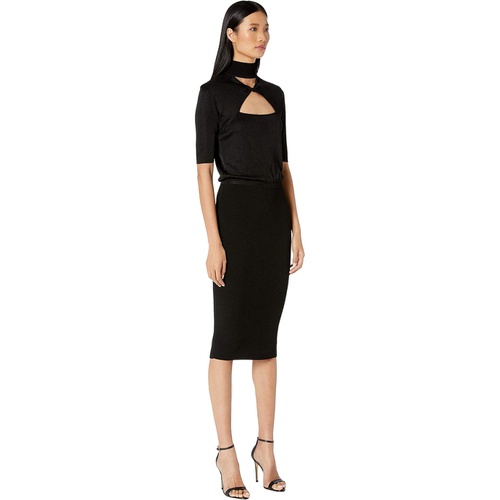  Cushnie Short Sleeve Mock Neck Knit Pencil Dress