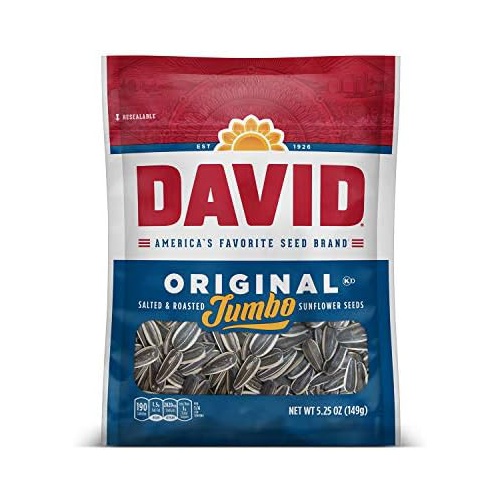  DAVID SEEDS Roasted and Salted Original Jumbo Sunflower Seeds, Keto Friendly, 5.25 Oz, 12 Pack