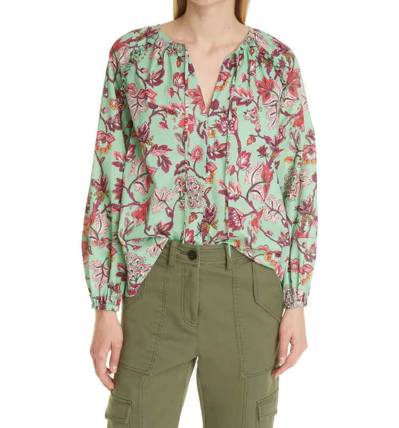 Derek Lam 10 Crosby Devon Floral Cotton Blouse_MINT-ORANGE