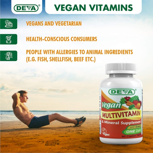  Deva Vegan Multivitamin & Mineral Supplement - Vegan Formula with Green Whole Foods, Veggies, and Herbs - High Potency - Manufactured in USA and 100% Vegan - 90 Count (Pack of 2)