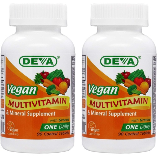  Deva Vegan Multivitamin & Mineral Supplement - Vegan Formula with Green Whole Foods, Veggies, and Herbs - High Potency - Manufactured in USA and 100% Vegan - 90 Count (Pack of 2)