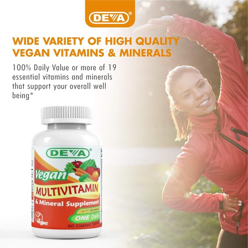  Deva Vegan Multivitamin & Mineral Supplement - Vegan Formula with Green Whole Foods, Veggies, and Herbs - High Potency - Manufactured in USA and 100% Vegan - 90 Count (Pack of 2)