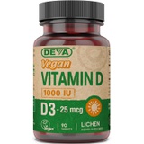 DEVA Vegan Vitamin D3 Supplement - Once-Per-Day Tablet with 1000 IU - Cholecalciferol - Lichen Plant Derived - 90 Small Tablets