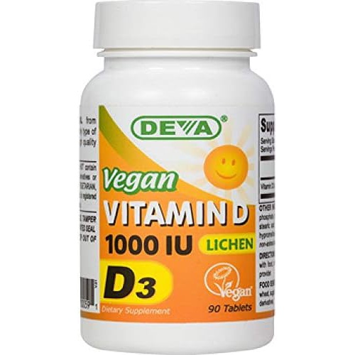  DEVA Vegan Vitamin D3 Supplement - Once-Per-Day Tablet with 1000 IU - Cholecalciferol - Lichen Plant Derived - 90 Small Tablets