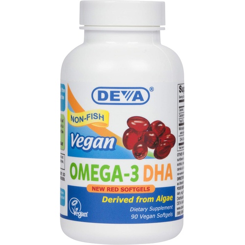  Deva Vegan Omega-3 DHA Supplement - Once-Per-Day Softgel 200 MG - Carrageenan Free - Gelatin Free - Non-Fish - Algae Oil - 90 Softgels (Pack of 2)