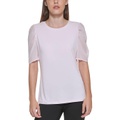 DKNY Mixed Media Puff Short Sleeve Top