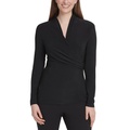 Womens Matte Jersey Faux Wrap Top