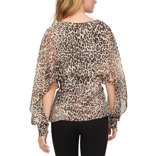 DKNY Womens Leopard-Print Cape-Sleeve Blouse