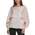 Petite Solid Crewneck Smocked-Cuff Cape Blouse