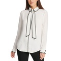 Petite Piped-Trim Button-Up Blouse