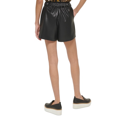 DKNY Womens Faux-Leather Pleated Logo-Belt Shorts