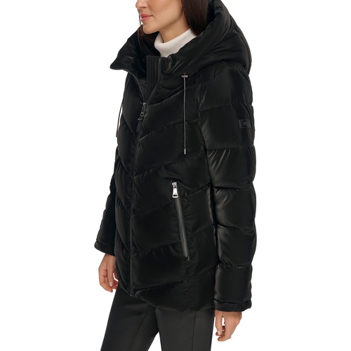 DKNY Womens Hooded Puffer Coat