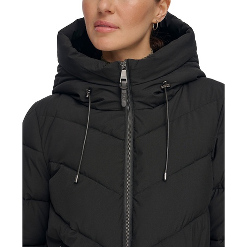 DKNY Womens Hooded Puffer Coat