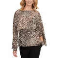 Petite Animal-Print Long-Sleeve Cape Top