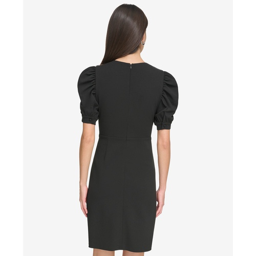 DKNY Womens Puff-Sleeve Ruched Dress