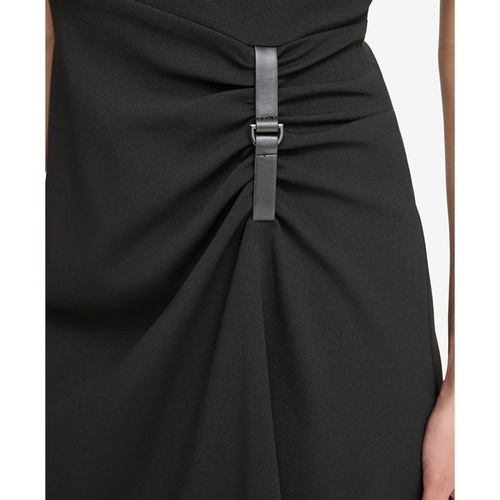 DKNY Womens Puff-Sleeve Ruched Dress