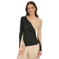 Womens Two-Tone Asymmetrical-Hem Sweater