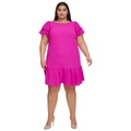 Plus Size Ruffle Flutter-Sleeve Boat-Neck Dress