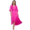 Balloon-Sleeve Faux-Wrap Gown