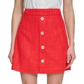 Womens Faux-Button-Front Tweed Mini Skirt