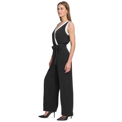 DKNY Womens V-Neck Sleeveless Tie-Waist Jumpsuit