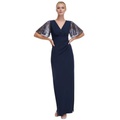 Womens V-Neck Sequin Flutter-Sleeve Gown