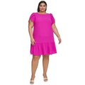 Plus Size Tulip-Sleeve Ruffled-Hem Shift Dress