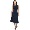 Womens Bateau Neck Sleeveless A-Line Dress